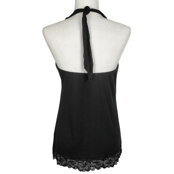 WHBM Black Lace Trim Flowy Halter Top Women's Medium - Picture 2 of 9